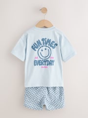 Blue Checkerboard Short Sleeve T-Shirt & Shorts Set (3mths-7yrs) - Image 8 of 10