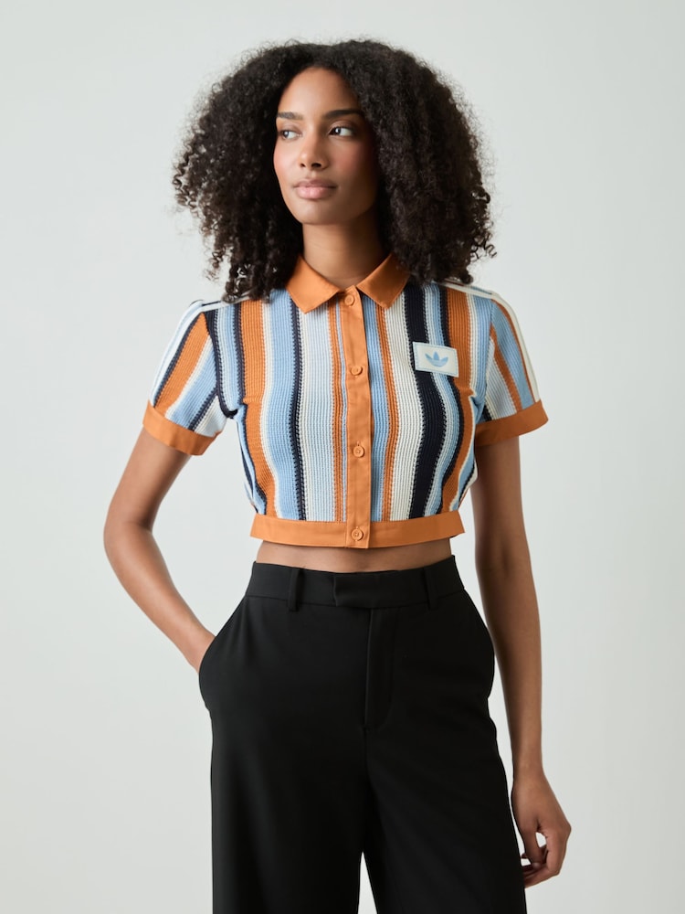 adidas originals Orange adidas Originals Stripe Crochet Crop Polo - Image 1 of 4 adidas originals Orange adidas Originals Stripe Crochet Crop Polo - Image 1 of 4