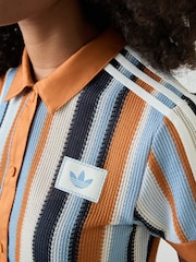 adidas originals Orange adidas Originals Stripe Crochet Crop Polo - Image 4 of 4