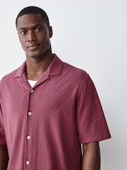Jagodowo-różowy - Jersey Textured Short Sleeve Shirt - Obraz 1 z 7
