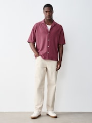 Jagodowo-różowy - Jersey Textured Short Sleeve Shirt - Obraz 3 z 7