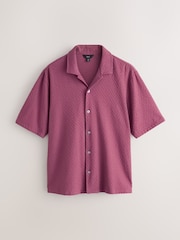 Jagodowo-różowy - Jersey Textured Short Sleeve Shirt - Obraz 5 z 7