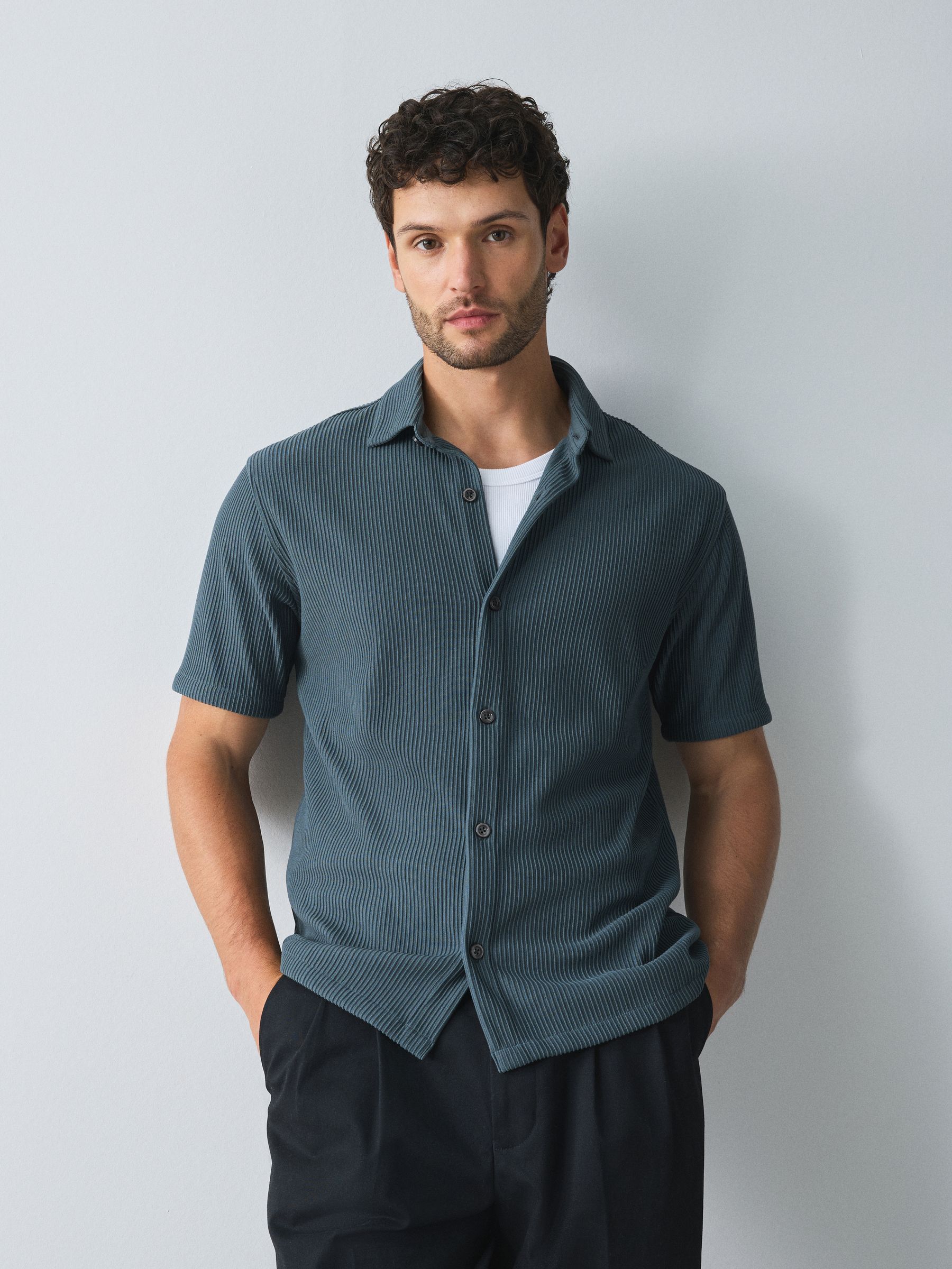Buy Blue Textured Jersey Short Sleeve Shirt from Next USA