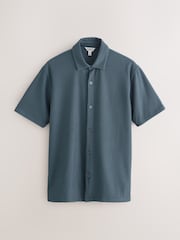 Bleu - Chemise à manches courtes en jersey texturé - Image 5 sur 7