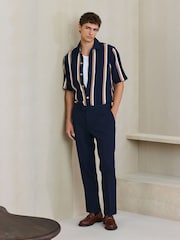Navy/Tan Regular Fit Stripe Short Sleeve Jersey Shirt - Image 2 of 4