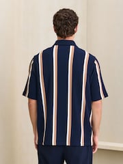 Navy/Tan Regular Fit Stripe Short Sleeve Jersey Shirt - Image 3 of 4