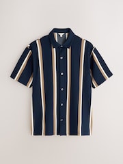 Navy/Tan Regular Fit Stripe Short Sleeve Jersey Shirt - Image 5 of 7
