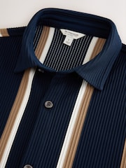 Navy/Tan Regular Fit Stripe Short Sleeve Jersey Shirt - Image 6 of 7