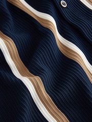 Navy/Tan Regular Fit Stripe Short Sleeve Jersey Shirt - Image 7 of 7