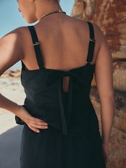 Navy Blue N. Premium 100% Linen Peplum Top - Image 3 of 6