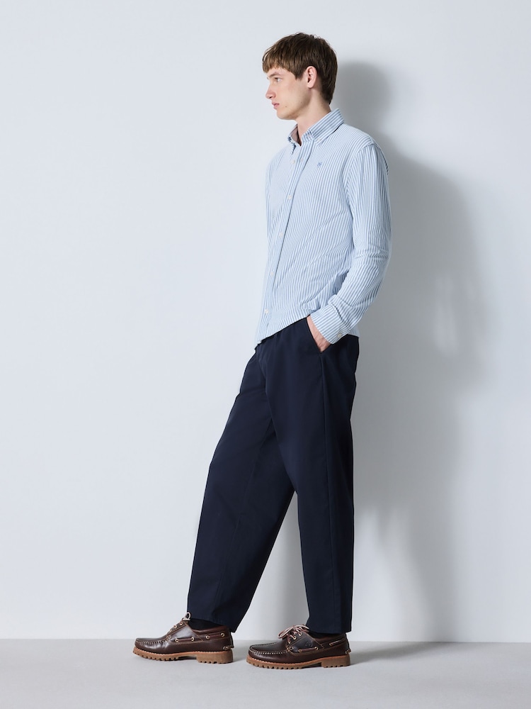 藍色條紋 - Regular Fit Pique Long Sleeve Shirt - 圖片 2，共 8