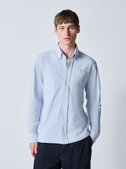 藍色條紋 - Regular Fit Pique Long Sleeve Shirt - 圖片 4，共 8