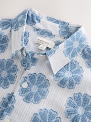 Blue Flower Textured Embroidered Short Sleeve Shirt - Image 2 of 3