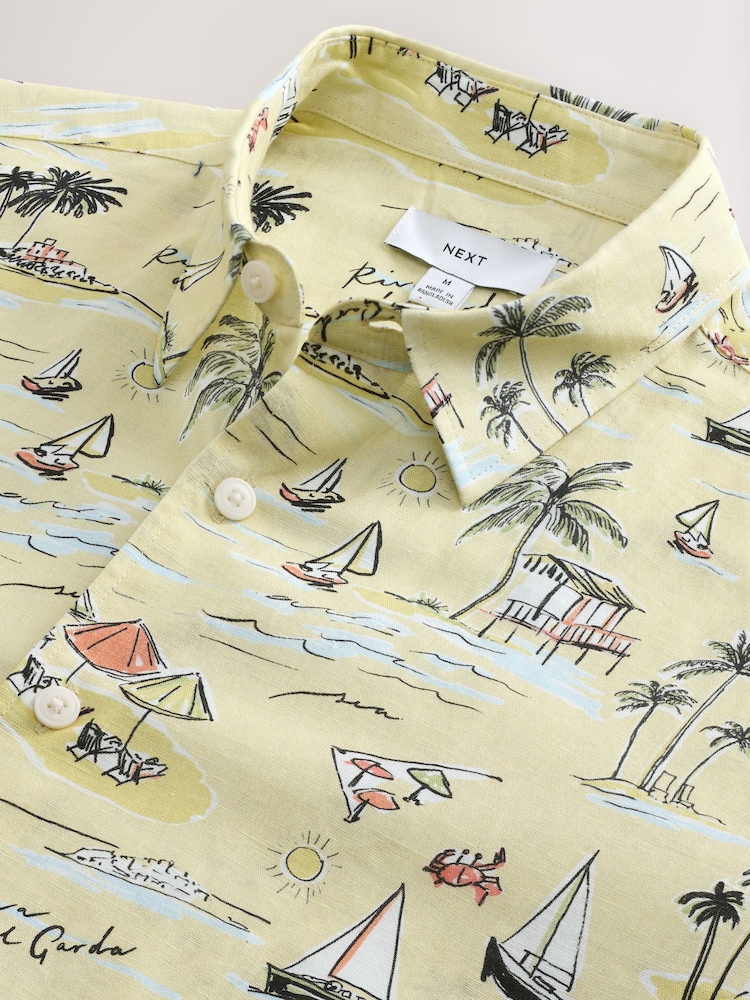 Lemon Yellow Beach Print Short Sleeve Shirt - Image 3 of 3