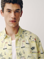 Lemon Yellow Beach Print Short Sleeve Shirt - Image 4 of 7