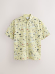 Lemon Yellow Beach Print Short Sleeve Shirt - Image 5 of 7