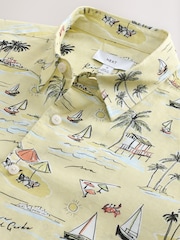 Lemon Yellow Beach Print Short Sleeve Shirt - Image 6 of 7