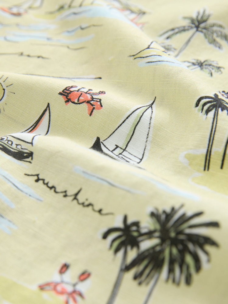 Lemon Yellow Beach Print Short Sleeve Shirt - Image 7 of 7