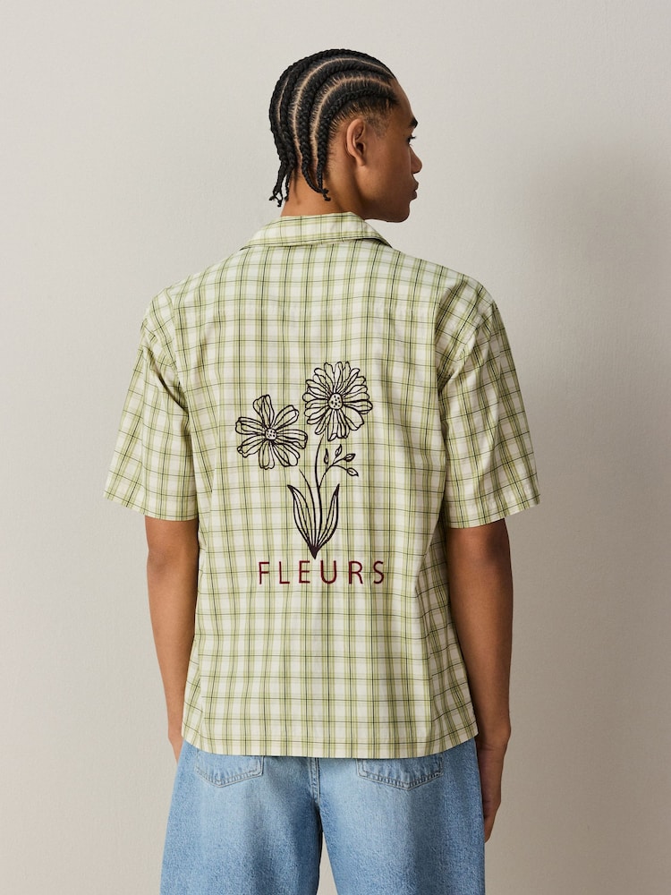 Green Check Embroidered Short Sleeve Shirt - Image 2 of 5