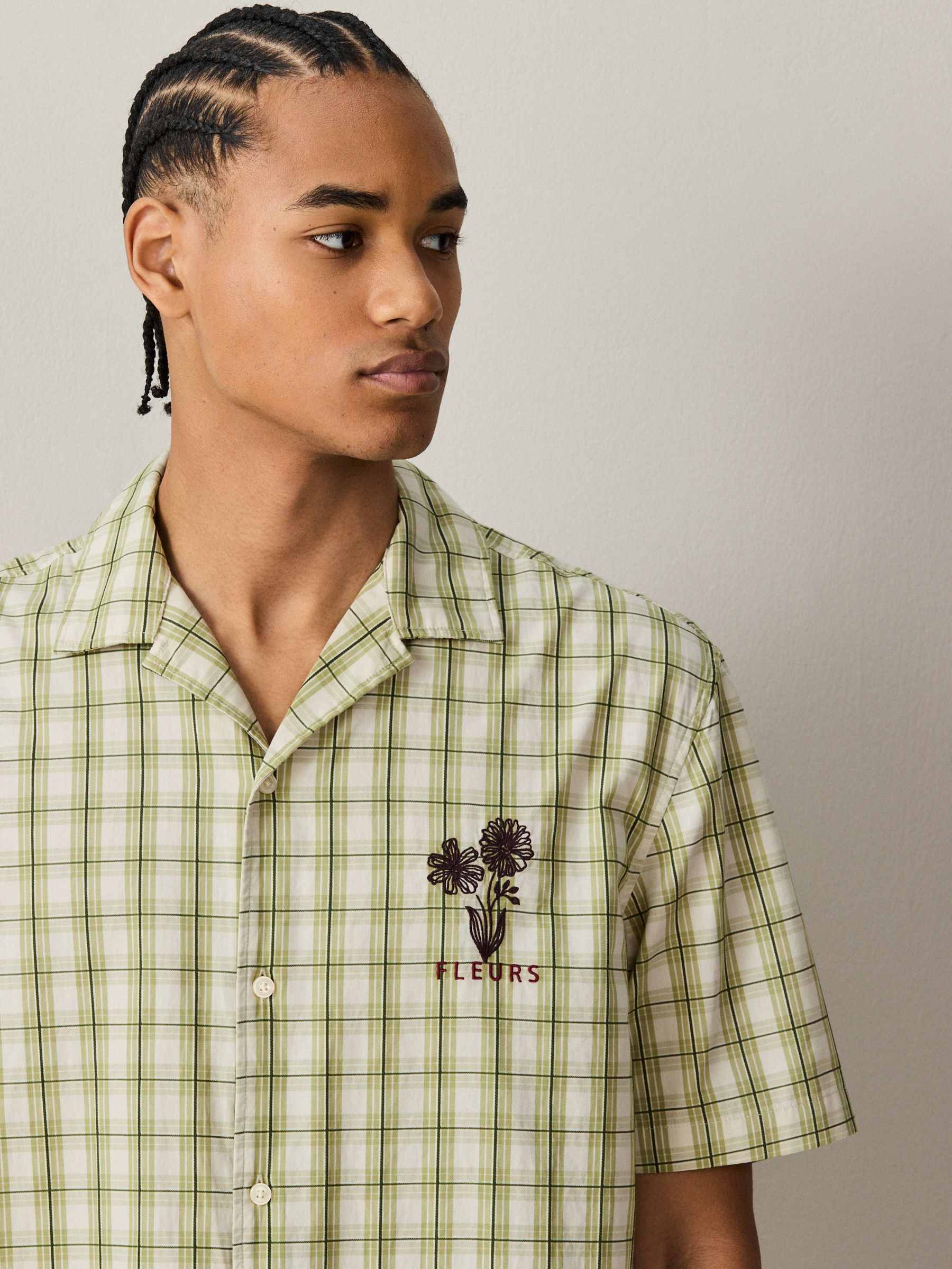 Buy Green Check Embroidered Short Sleeve Shirt from the Next UK