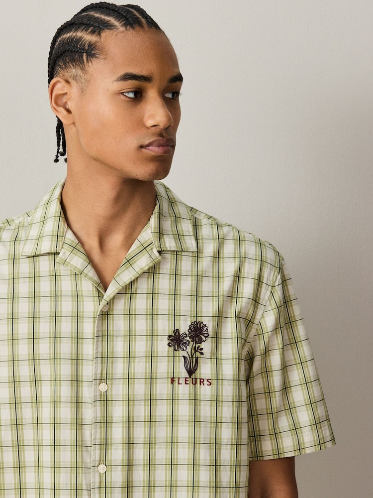 Green Check Embroidered Short Sleeve Shirt - Image 5 of 5