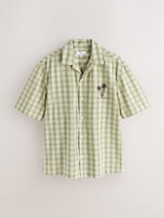 Green Check Relaxed Fit Embroidered Revere Collar Short Sleeve Shirt - Image 6 of 10