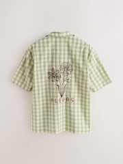 Green Check Relaxed Fit Embroidered Revere Collar Short Sleeve Shirt - Image 7 of 10