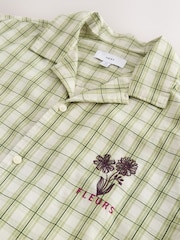 Green Check Relaxed Fit Embroidered Revere Collar Short Sleeve Shirt - Image 9 of 10
