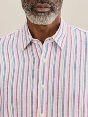 Pink Stripe Short Sleeve Signature 100% Linen Shirt - Image 3 of 5
