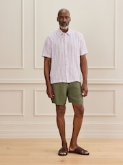 Pink Stripe Short Sleeve Signature 100% Linen Shirt - Image 4 of 5