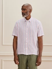 Pink Stripe Short Sleeve Signature 100% Linen Shirt - Image 5 of 5