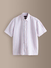Pink Stripe Short Sleeve Signature 100% Linen Shirt - Image 6 of 8