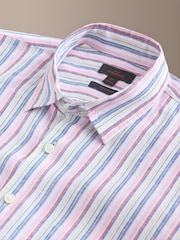 Pink Stripe Short Sleeve Signature 100% Linen Shirt - Image 7 of 8