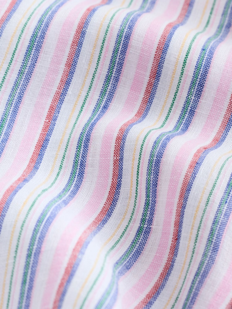 Pink Stripe Short Sleeve Signature 100% Linen Shirt - Image 8 of 8