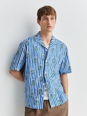 Navy Floral Stripe - Camisa de mangas cortas con estampado - Imagen 1 de 7