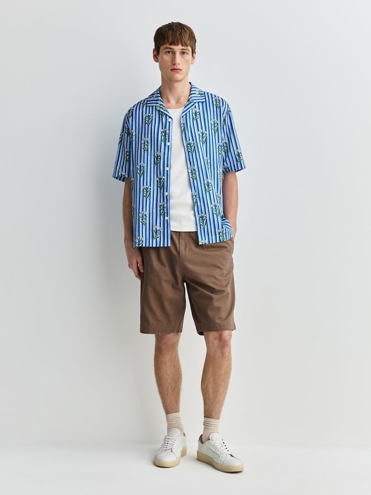 Navy Floral Stripe - Camisa de mangas cortas con estampado - Imagen 2 de 7