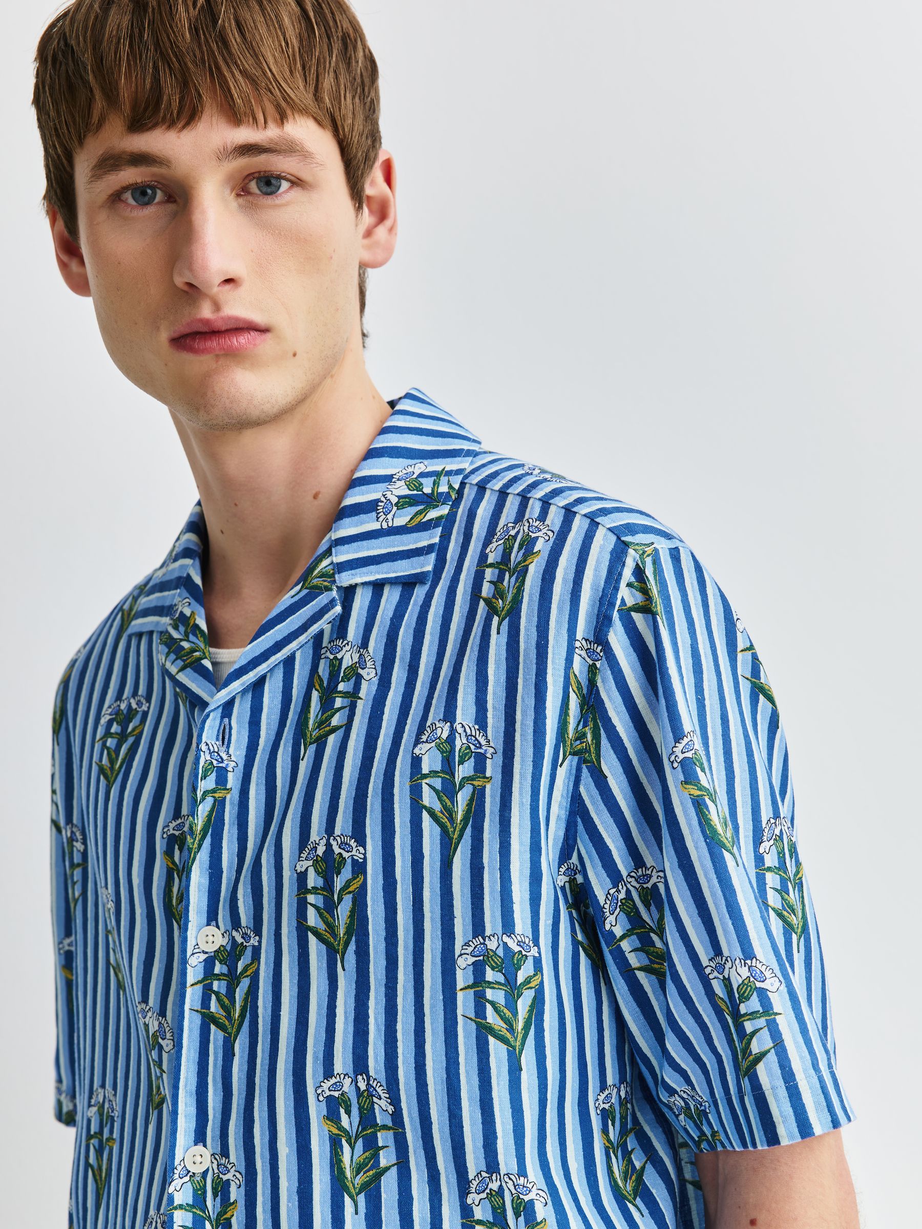 Buy Navy Floral Stripe Print Short Sleeve Shirt from Next USA