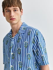 Navy Floral Stripe - Camisa de mangas cortas con estampado - Imagen 4 de 7
