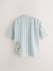 Blue/Yellow Floral Stripe Embroidered Short Sleeve Shirt - Image 6 of 9