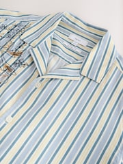 Blue/Yellow Floral Stripe Embroidered Short Sleeve Shirt - Image 7 of 9