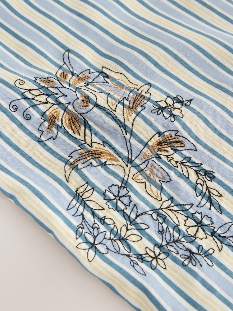 Blue/Yellow Floral Stripe Embroidered Short Sleeve Shirt - Image 9 of 9