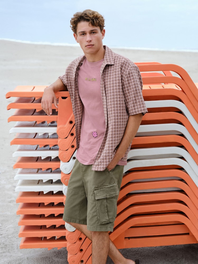 Pink Textured Check Short Sleeve Shirt - Image 1 of 8 Pink Textured Check Short Sleeve Shirt - Image 1 of 8