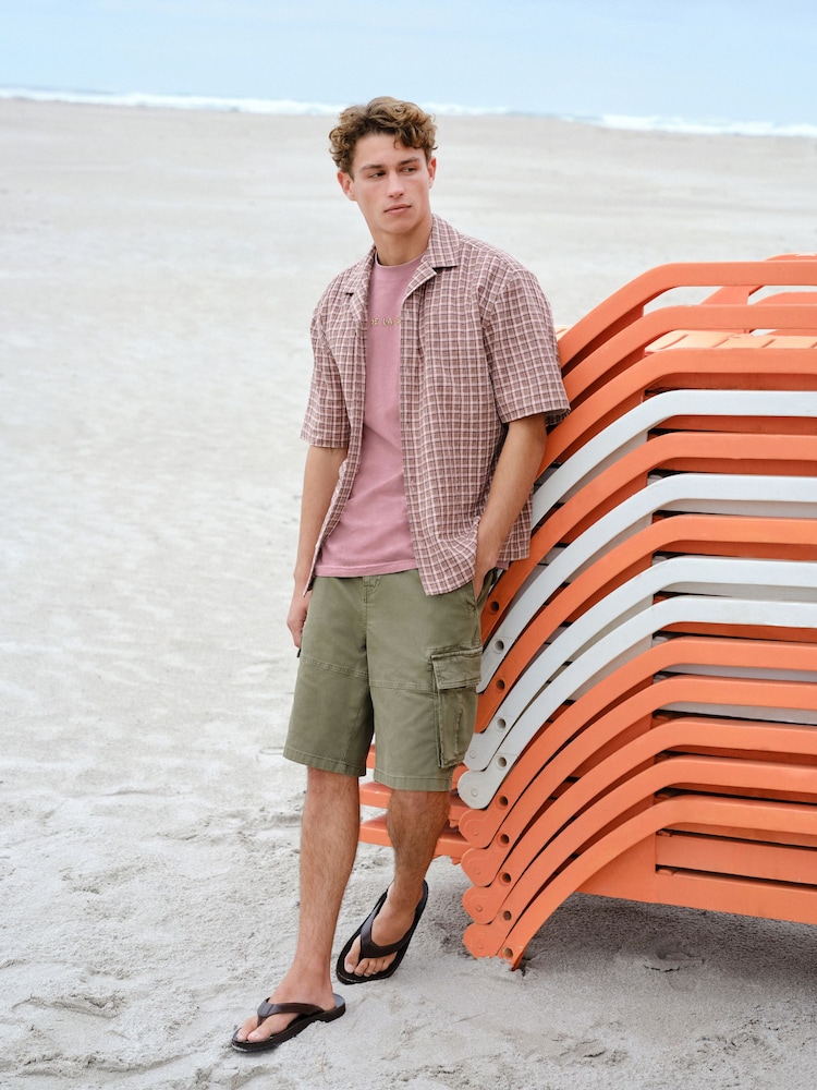 Pink Textured Check Short Sleeve Shirt - Image 2 of 8 Pink Textured Check Short Sleeve Shirt - Image 2 of 8