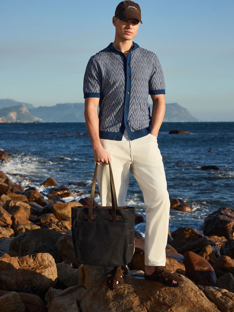 Navy Blue Waxed Canvas Utility Tote Bag - Image 2 of 2