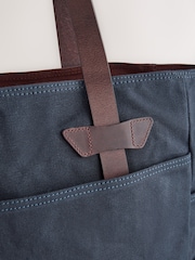 Navy Blue Waxed Canvas Utility Tote Bag - Image 5 of 8