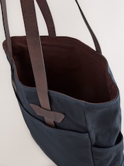 Navy Blue Waxed Canvas Utility Tote Bag - Image 8 of 8