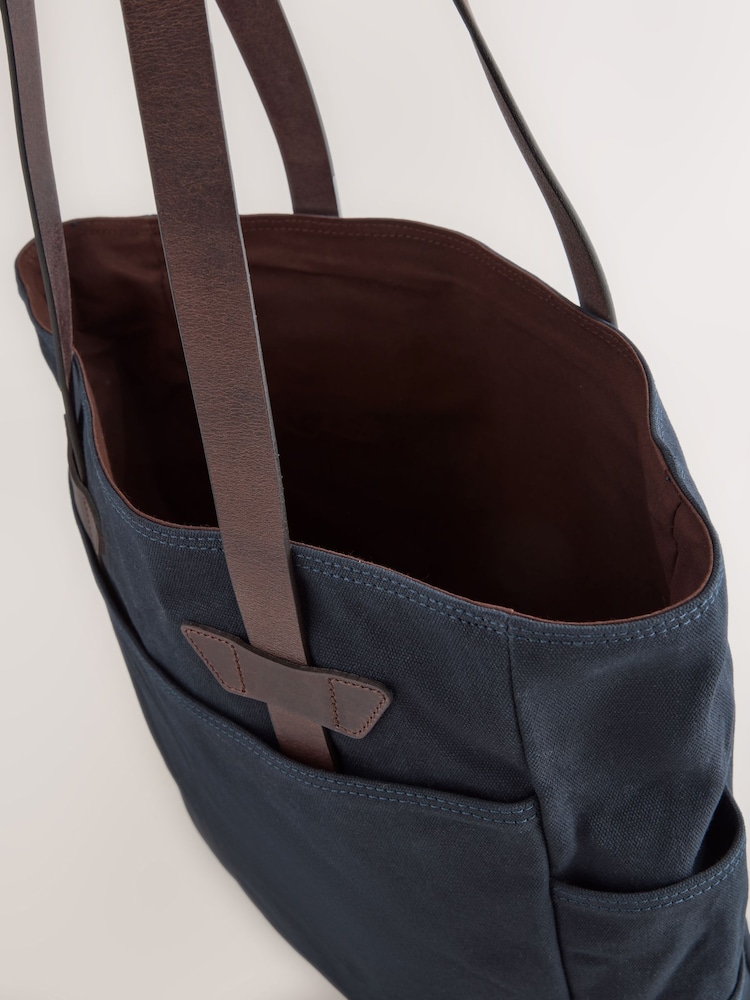 Navy Blue Waxed Canvas Utility Tote Bag - Image 8 of 8 Navy Blue Waxed Canvas Utility Tote Bag - Image 8 of 8