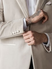 Off White Slim Fit Velvet Blazer - Image 5 of 7