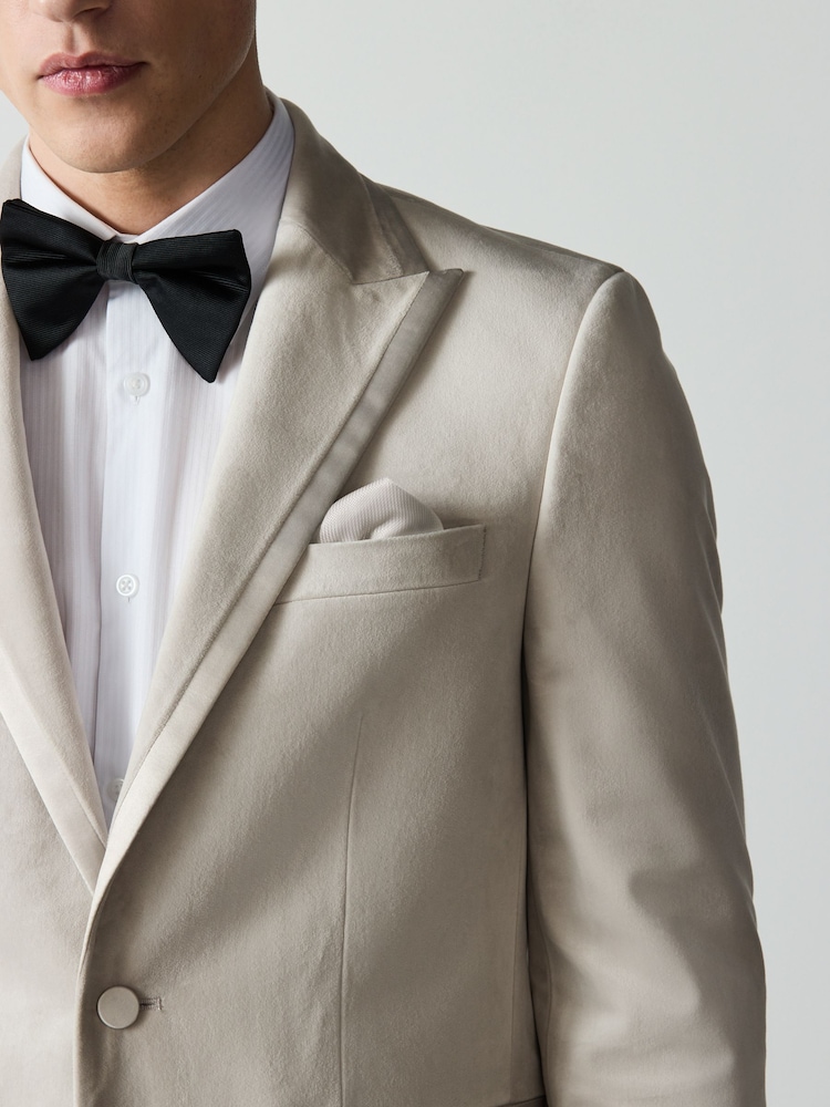 Off White Slim Fit Velvet Blazer - Image 7 of 7