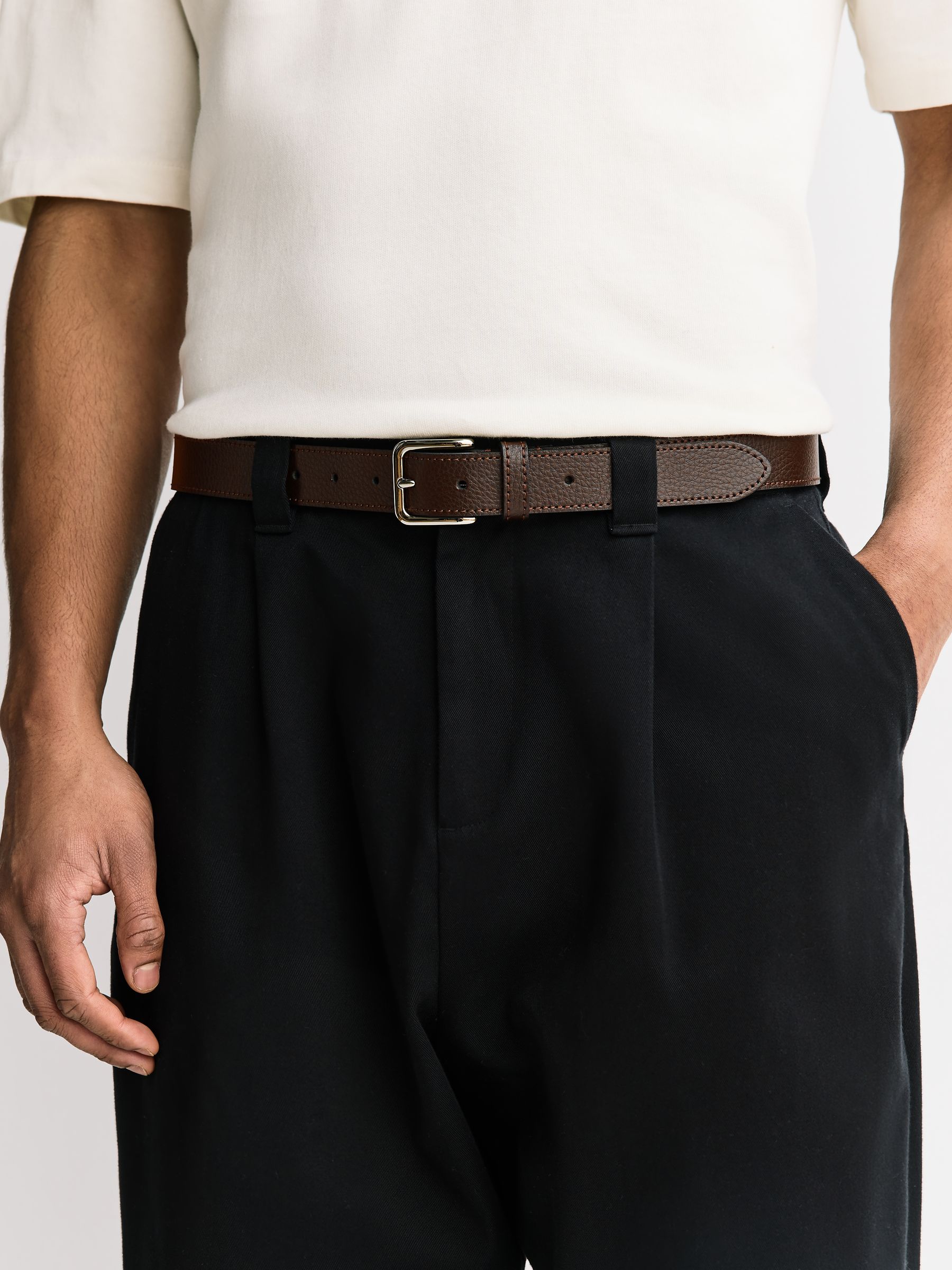 小物 Made in Italy Design leather belt Buy Коричневий - Signature Casual Skinny Leather Belt Made In